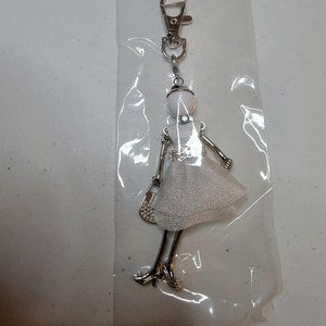 Sparkly White Dress Fashion Doll Purse Charm Keychain Elegant Handbag Charm
